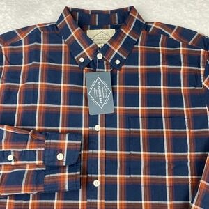 St. John's Bay Shirt Mens Large Navy Blue w/Rust Checks Stretch New w/Tags!